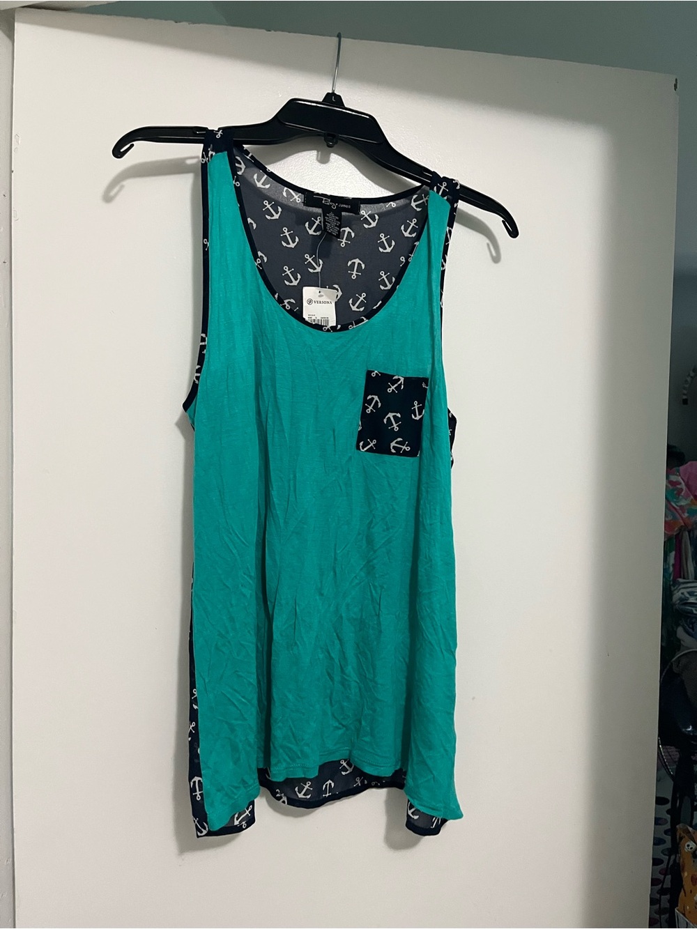 Women’s Teal Anchor-Print Reversible Tank Top